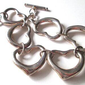 Sterling Silver Heart Link Links Toggle Bracelet Stamped 925 Bold Chunky…
